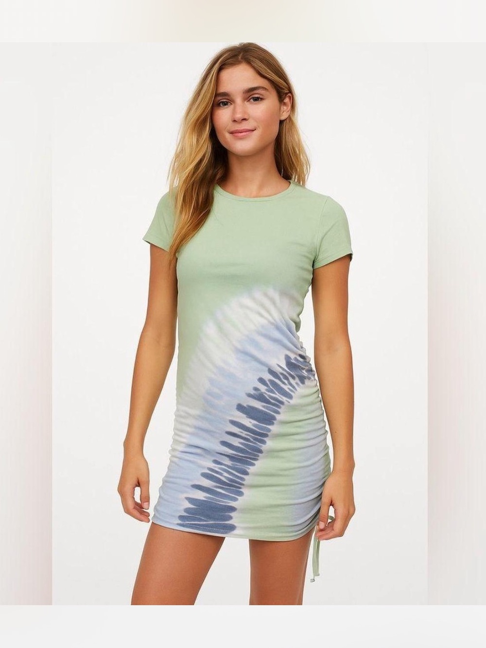 PINK Victoria's Secret Light Green & White Tie-Dye Ruched T-Shirt Coverup Dress